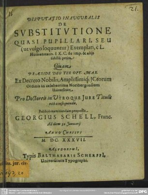 De substitutione quasi pupillari seu exemplari, e l[ege] humanitatis : IX.C. de imp. et aliis substit. petita