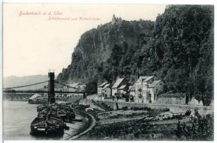 Bodenbach a. d. Elbe. Schäferwand mit Bergschloß und Kettenbrücke