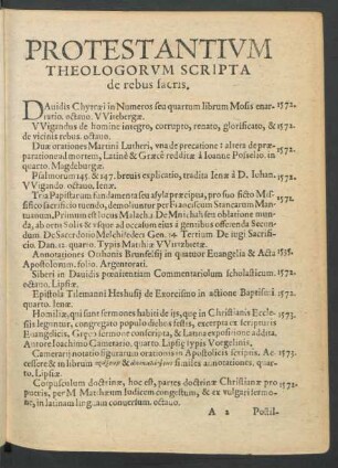 Protestantium Theologorum Scripta de rebus sacris.
