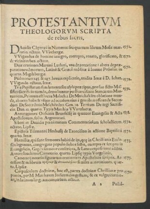 Protestantium Theologorum Scripta de rebus sacris.