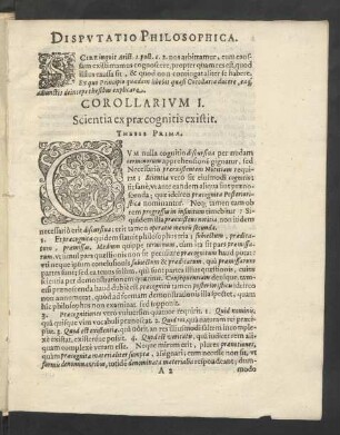 Corollarium I. Scientia ex praecognitis existit.