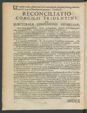 Reconciliatio Concilii Tridentini, Et Electoralis Confessionis Augustanae.