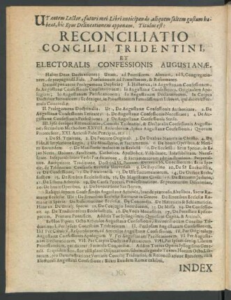 Reconciliatio Concilii Tridentini, Et Electoralis Confessionis Augustanae.