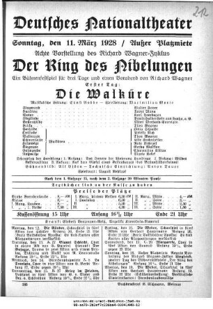 Der Ring des Nibelungen Dritter Tag: Die Walküre