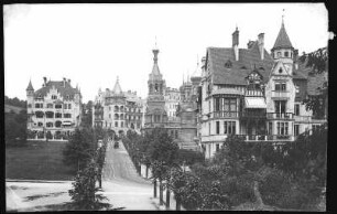 Karlsbad. Westend mit Russischer Kirche (1897) : Karlsbad. Westend mit Villa Ritter (1897), Evangel. Hospiz (1897-1899) und Westendstraße mit Russisch-Orthodoxer Kirche Sankt Peter und Paul (1893-1897; Gustav Wiedermann)