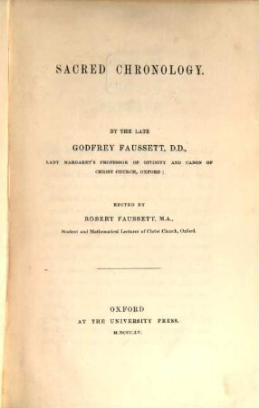 Sacred chronology : Edited by Robert Faussett