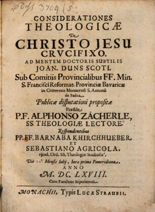 Considerationes theol. de Christo Jesu crucifixo