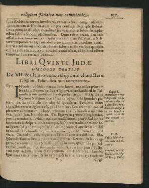 Dialogus Tertius. De VII. & ultimo verae religionis charactere religioni Talmudicae non competente.