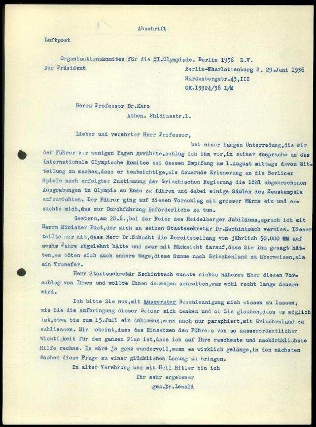 T. Lewald an G. Karo | Digitalisierung: Deutsches Archäologisches Institut, Athen, Archiv
