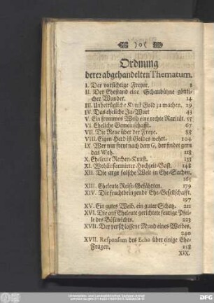 Ordnung derer abgehandelten Thematum.