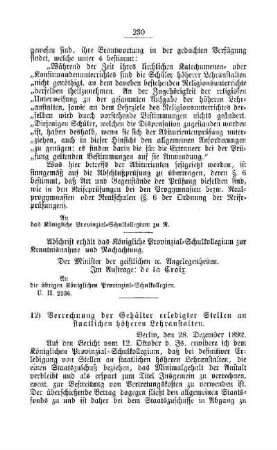 Verrechnung der Gehälter erledigter Stellen an staatlichen höheren Lehranstalten : [C. Höhere Lehranstalten]
