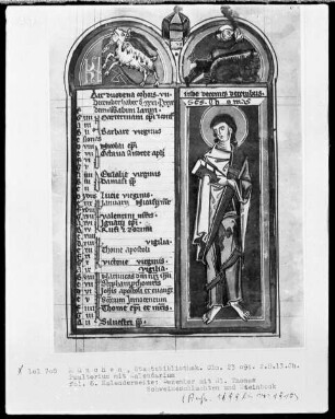 Psalterium mit Kalendarium — Kalenderseite Dezember mit drei Miniaturen, Folio 6recto