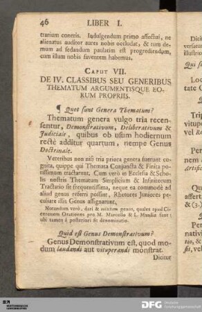 Caput VII. De IV. Classibus Seu Generibus Thematum Argumentisque Eorum Propriis.