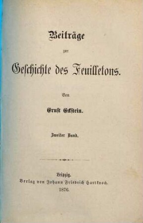 Beiträge zur Geschichte des Feuilletons, 2