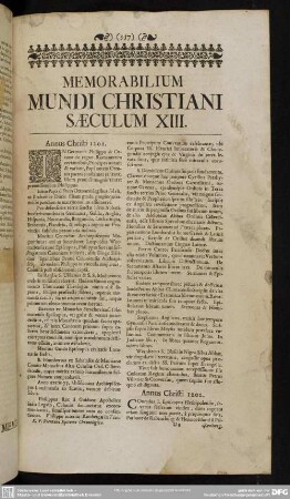 Memorabilium Mundi Christiani Saeculum XIII.
