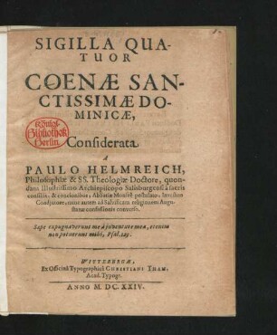 Sigilla Quatuor Coenae Sanctissimae Dominiciae
