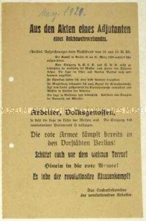 Aufruf zum Eintritt in die rote Armee im Zuge des Märzaufstandes 1920
