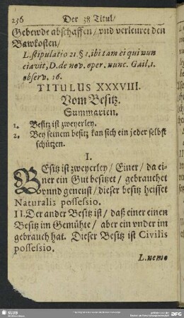 Titulus XXXVIII. Vom Besitz