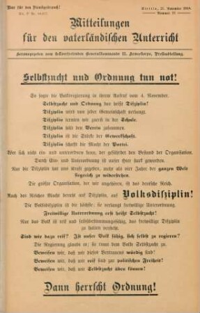 11.1918: Mitteilungen für den vaterländischen Unterricht