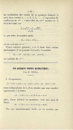 Sur quelques formes quadratiques.