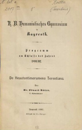 De Heautontimorumeno Terentiana
