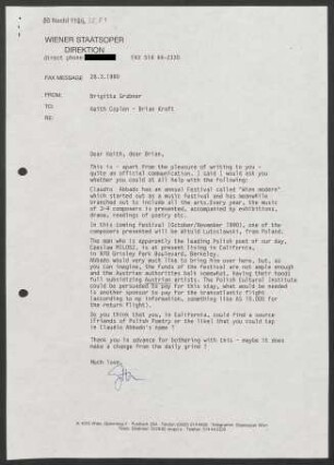 Brief an Keith Coplen und Brian Kraft, 28.03.1990
