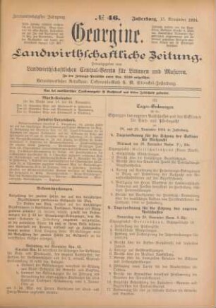 Zweiundsechzigster Jahrgang. No. 46. Insterburg, 15. November 1894.