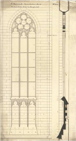 Schmidt, Heinrich von; Kaiserslautern; Marienkirche - Fenster zu beiden des Hauptportals (Aufriss, Schnitt)