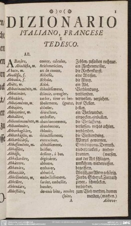 [Prima Parte.] Dizionario Italiano, Francese E Tedesco