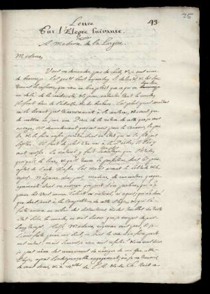 Lettre Sur L'Élegie suivante. À Madame de la Largere