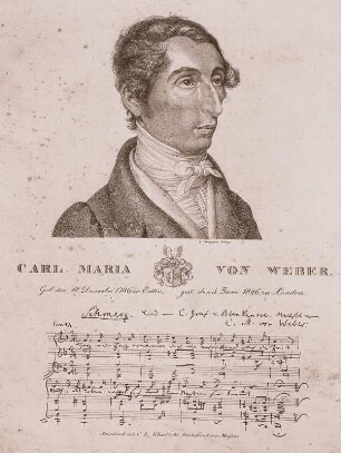 Bildnis Carl Maria von Webers mit handgeschriebenem Notentext