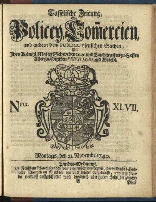 Nro. XLVII, Montags, den 21. Novembr. 1740