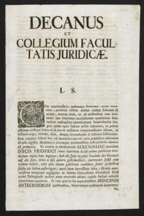 Decanus Et Collegium Facultatis Juridicae L. S.