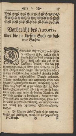 Vorbericht des Autoris, über die in diesem Buch enthaltene Sachen