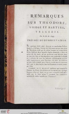 Remarques sur Théodore, Vierge et Martyre, Tragédie