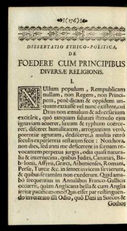 Dissertatio Ethico-Politica De Foedere Cum Principibus Diversae Religionis.