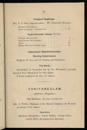 69-70, Vaniyankulam (Address Ottapalam, with out-stations Shoranur, Angadipuram)