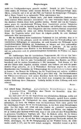 638-639, Albert Lang. Aphoristische Betrachtungen über das Kausalproblem. Grundlinien einer Theorie der Kausalität. 1909