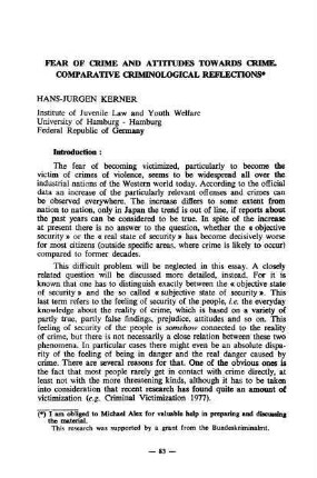 83-99, Fear of Crime and Attitudes Towards Crime. Comparative Criminological Reflections