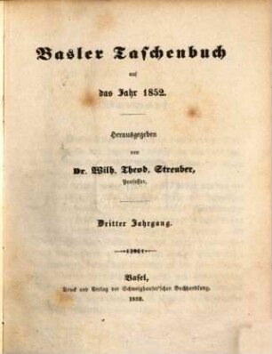 Basler Taschenbuch. 3. 1852