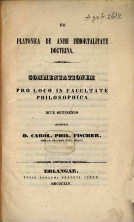 De Platonica de animi immortalitate doctrina : commentationem ...