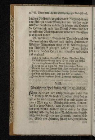 VIII. Abrahams Beständigkeit im Glauben.