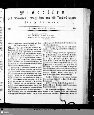 Miscellen des Neuesten, Nützlichen und Wissenswürdigen für Jedermann
