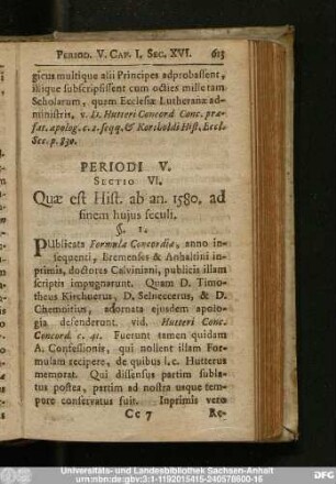 Sectio VI. Quae est Hist. ab an. 1580. ad finem huius seculi.