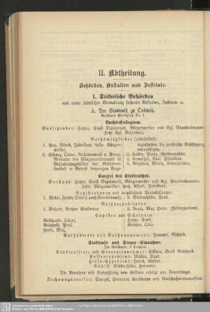 II. Abtheilung. Behördenverzeichnis : II. Abtheilung. Behörden, Anstalten und Institute