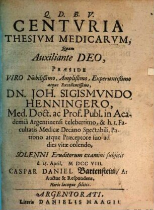Centuria thesium medicarum