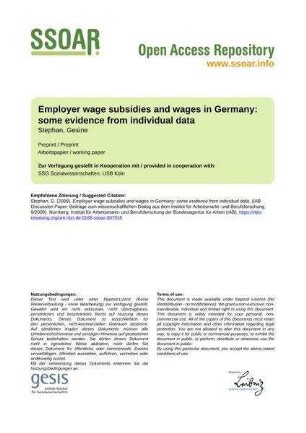 Employer wage subsidies and wages in Germany: some evidence from individual data