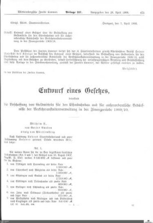 Entwurf eines Gesetzes zur Beschaffung von Geldmitteln für den Eisenbahnbau (mit Anlagen)