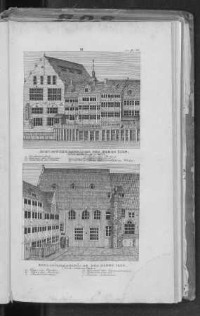 Bibliotheksgebäude des Jahrs 1649. (von der Fleetseite). / Bibliotheksgebäude des Jahrs 1649. (von der Seite des Plans.)