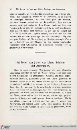 Het leven van Joos van Liere, Schilder van Antwerpen